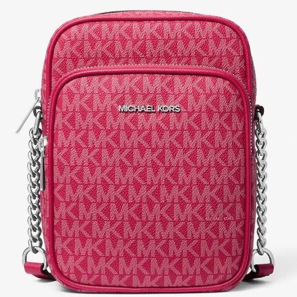 Michael Kors Jet Set Travel Medium Signature Logo Crossbody Bag Dark Raspberry - Picture 1 of 10